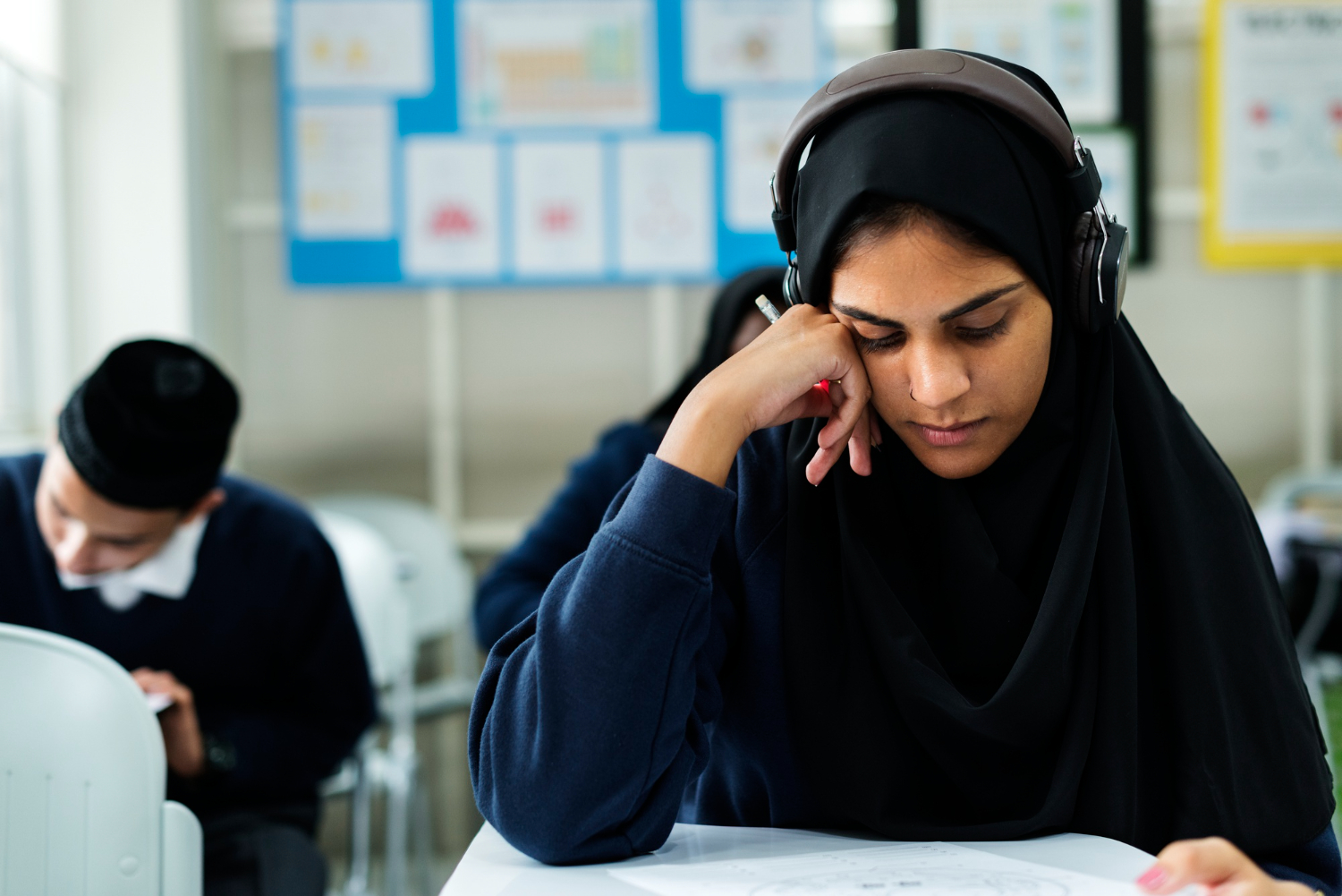 Students studying in classroom